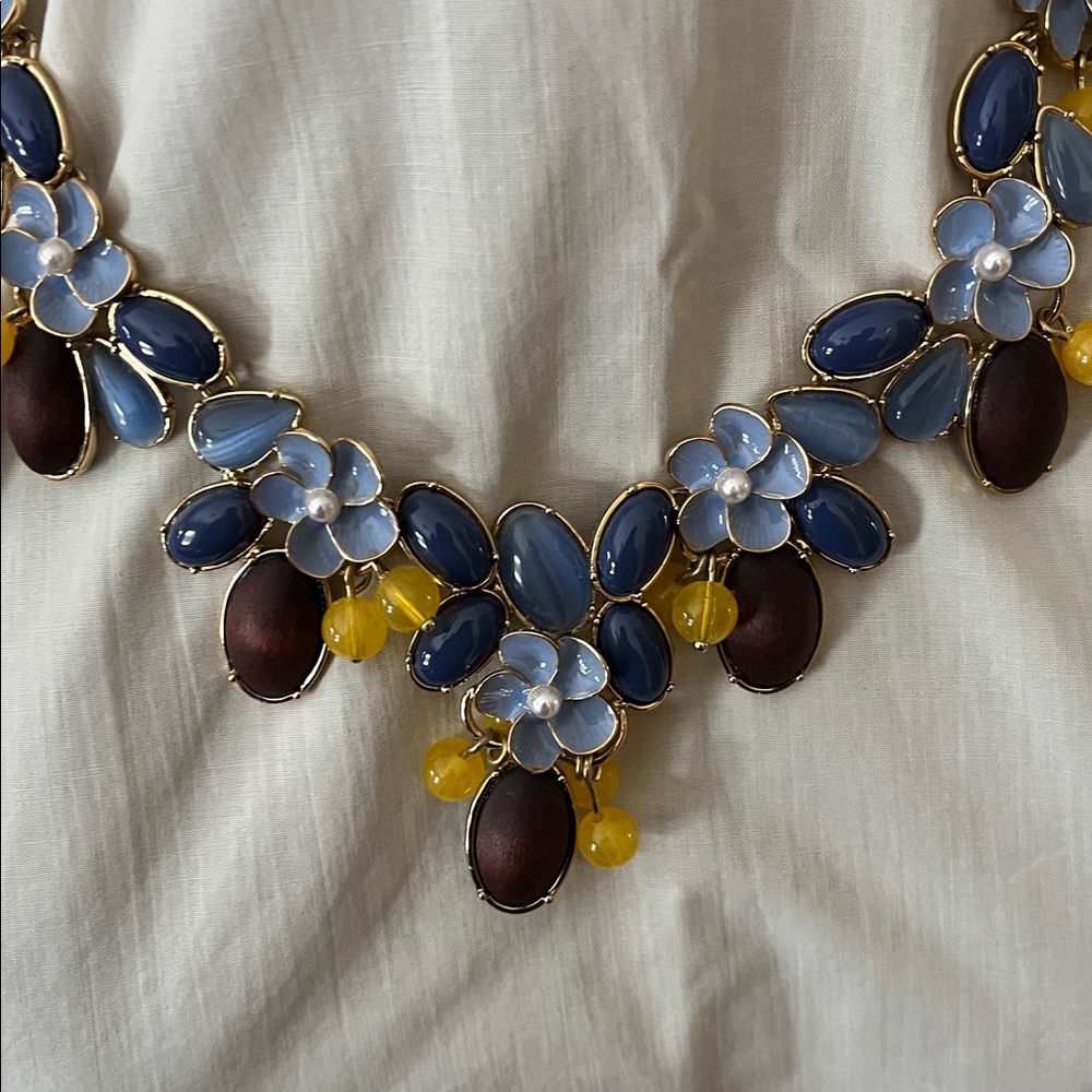 Talbots Blue, Yellow, and Brown Floral Necklace - Picture 4 of 4